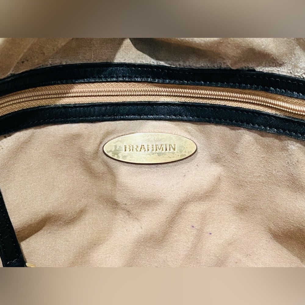 Brahmin - Vintage Croc Black Leather W/Brown straps Large Hobo/Tote Bag - Picture 12 of 16